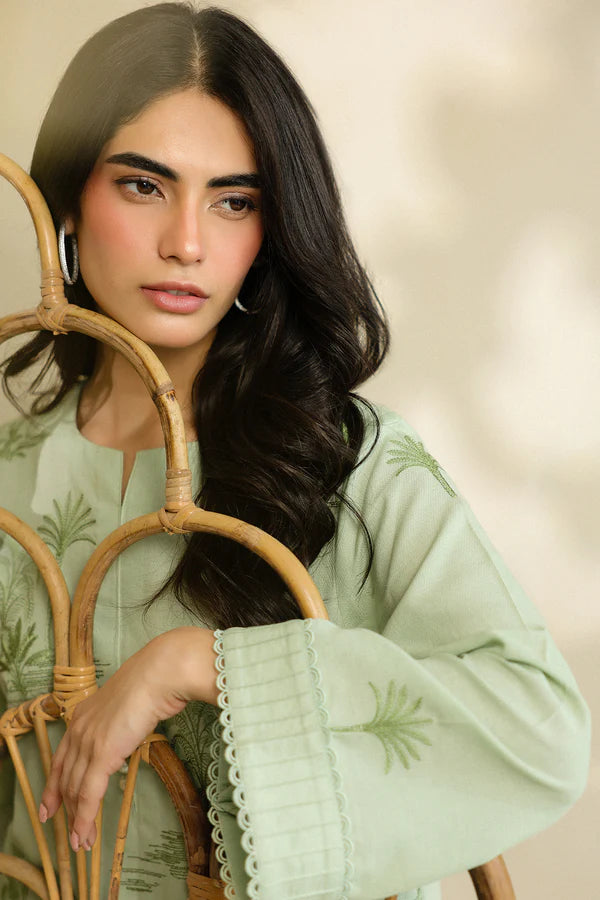Stitched Embroidered Self Jacquard Lawn Shirt