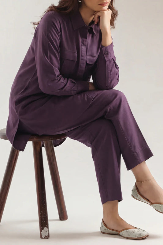 Solid Peach Fabric Stitched 2 Piece (Shirt/Trouser)