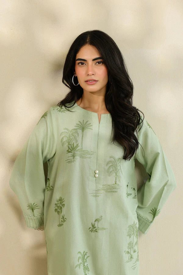 Stitched Embroidered Self Jacquard Lawn Shirt