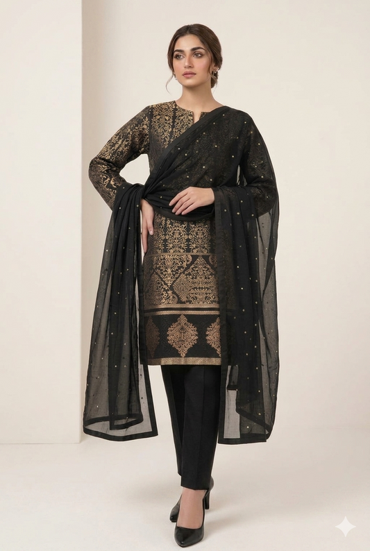 Jacquard Lawn Stitched 3 Piece