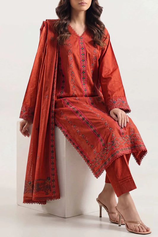Luxury Pret Embroidered Slub Cotton Stitched 3 Piece