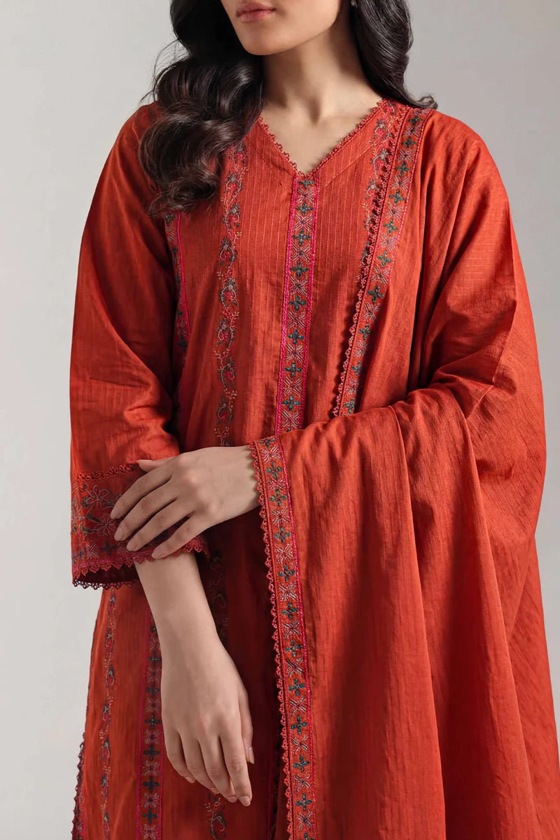 Luxury Pret Embroidered Slub Cotton Stitched 3 Piece