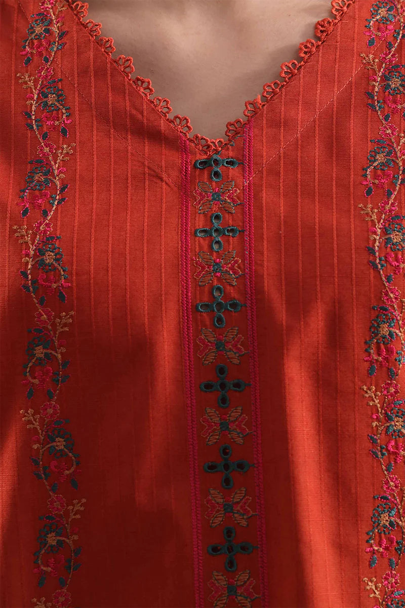 Luxury Pret Embroidered Slub Cotton Stitched 3 Piece