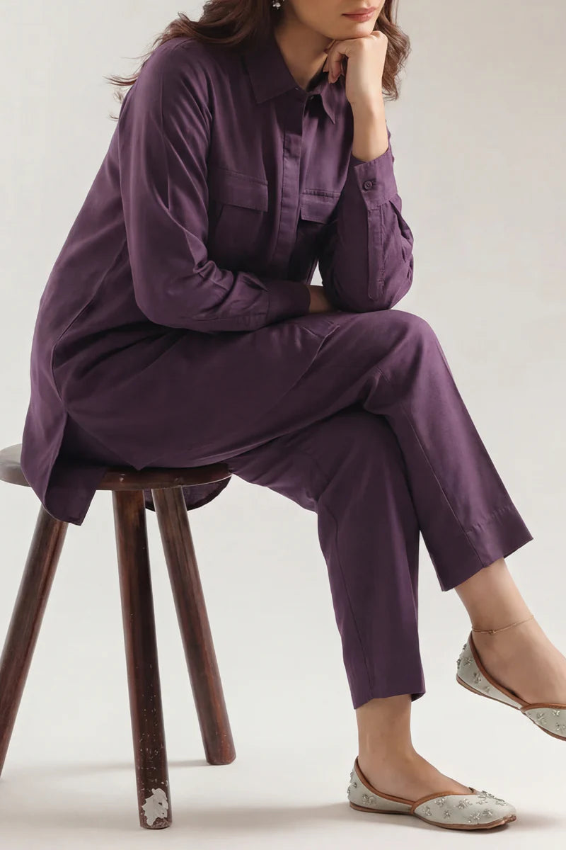 Solid Peach Fabric Stitched 2 Piece (Shirt/Trouser)