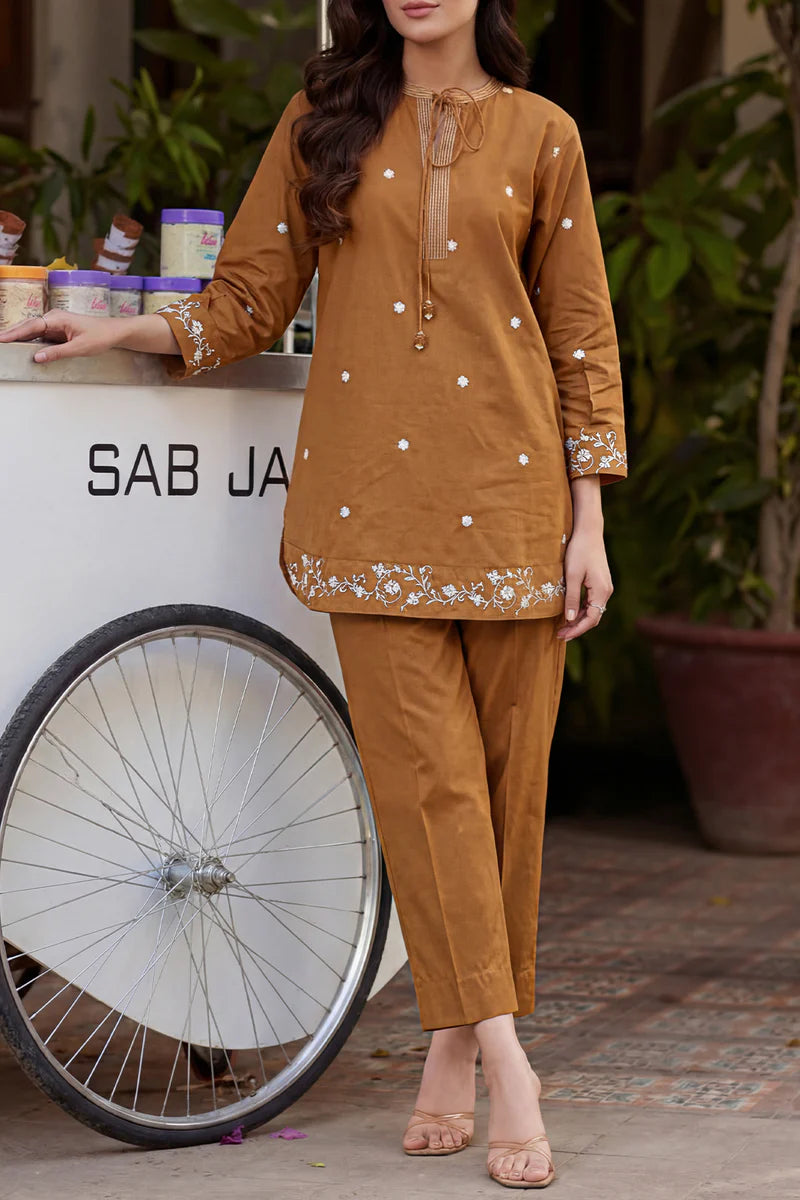 Solid Embroidered Poplin Stitched 2 Piece (Shirt/Trouser)