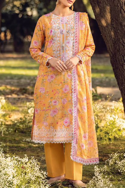 stitched Printed Embroidered Strip Lawn 3 Piece With Premium Chiffon Dupatta