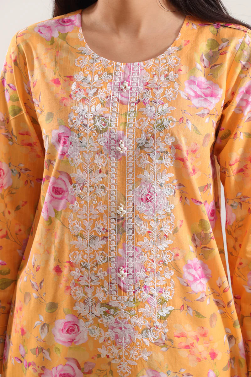 stitched Printed Embroidered Strip Lawn 3 Piece With Premium Chiffon Dupatta