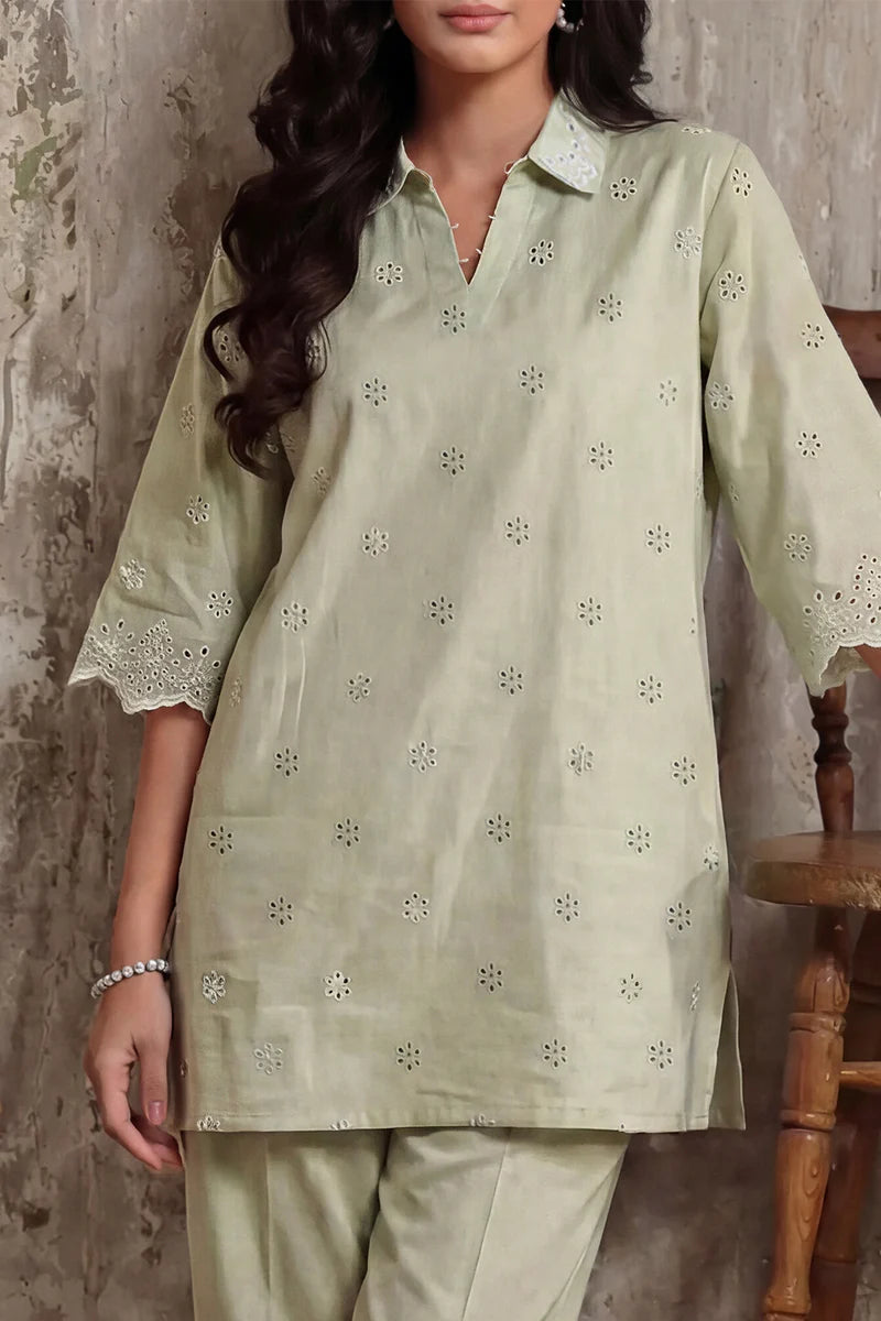 Solid Embroidered Cambric Stitched 2 Piece (Shirt/Trouser)