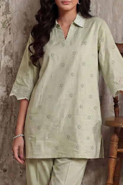 Solid Embroidered Cambric Stitched 2 Piece (Shirt/Trouser)