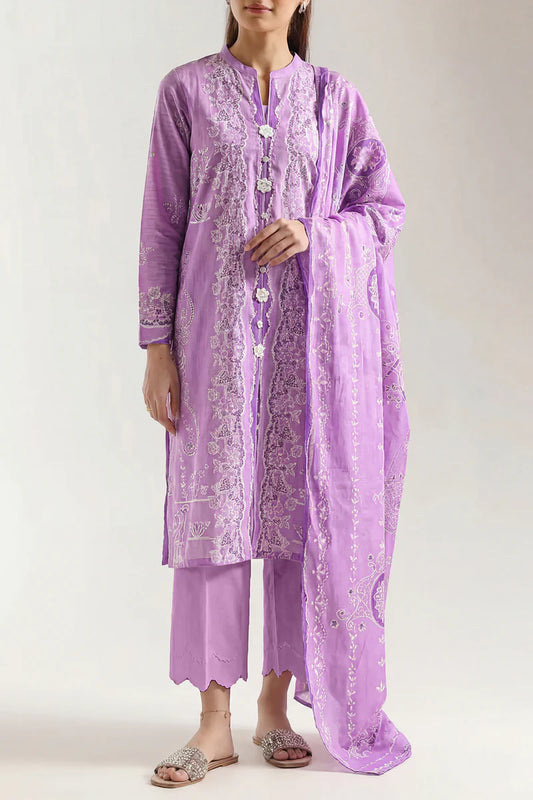 Stitched Printed Self Stripe Lawn 3 Piece