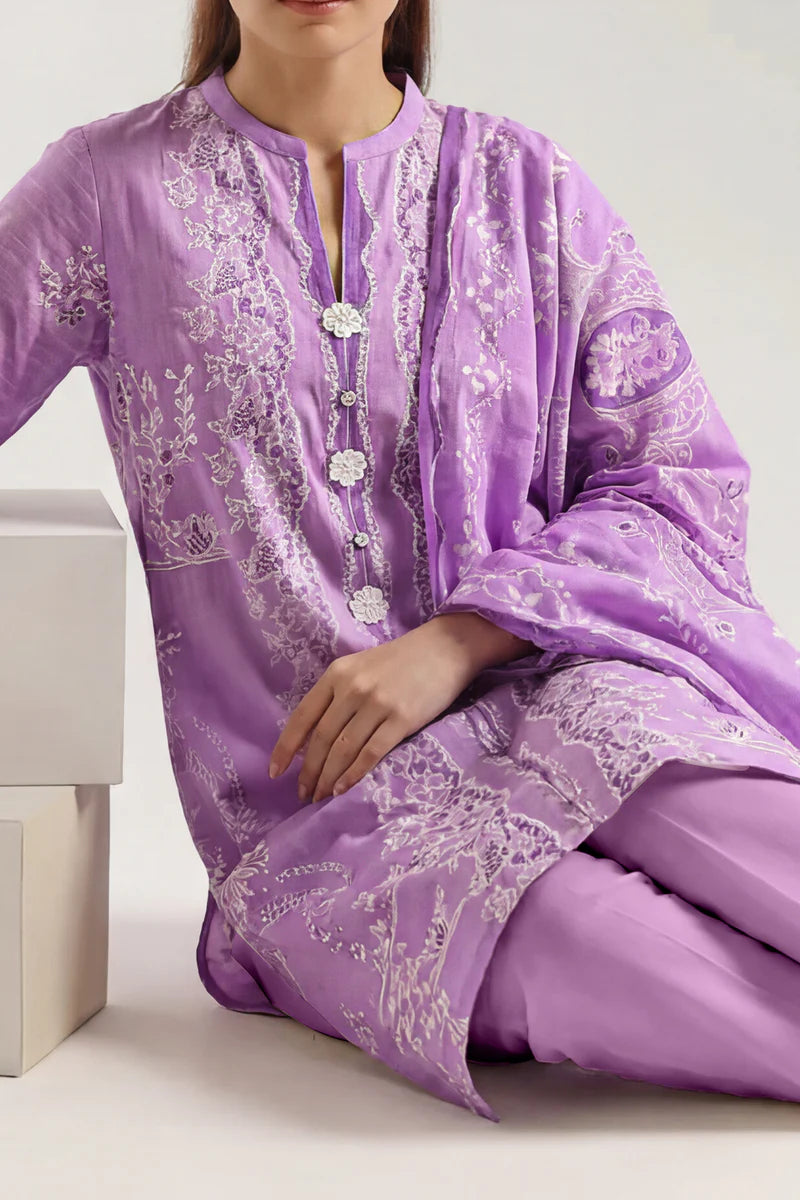 Stitched Printed Self Stripe Lawn 3 Piece