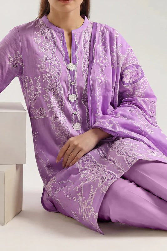Stitched Printed Self Stripe Lawn 3 Piece